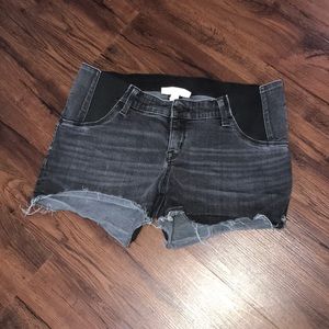 Black denim maternity shorts
